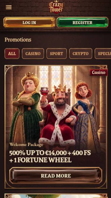 Promotions mobile page screenshot of Crazy Tower Casino