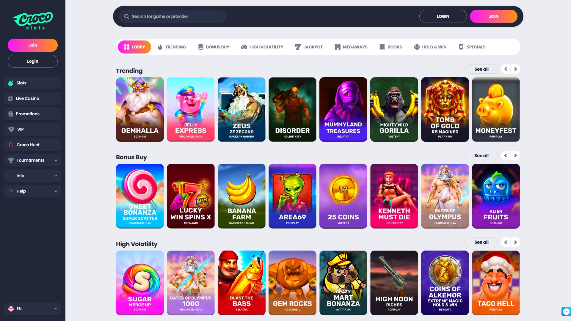 Crocoslots Casino Desktop Image Games