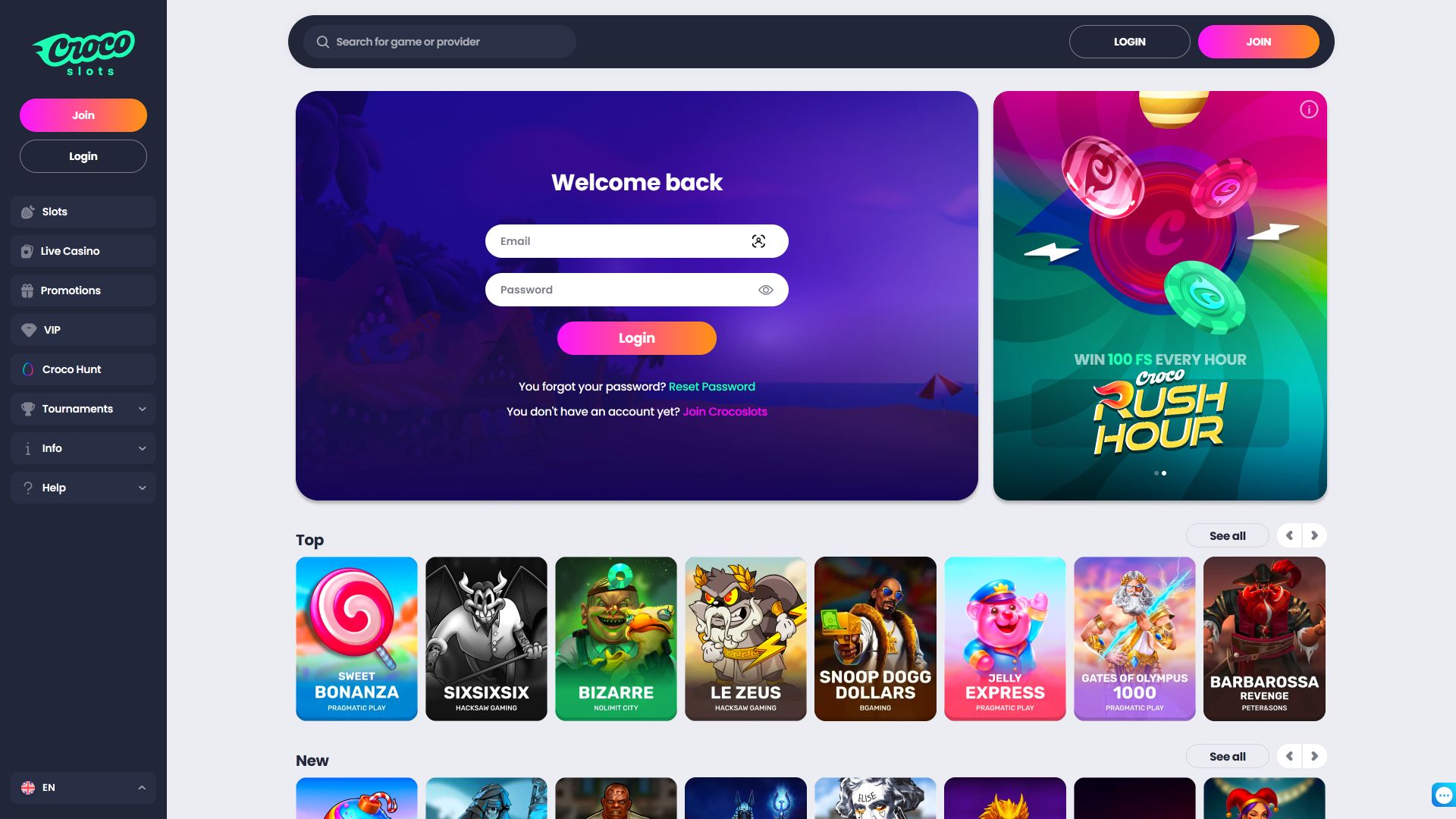 Crocoslots Casino Desktop Image Homepage