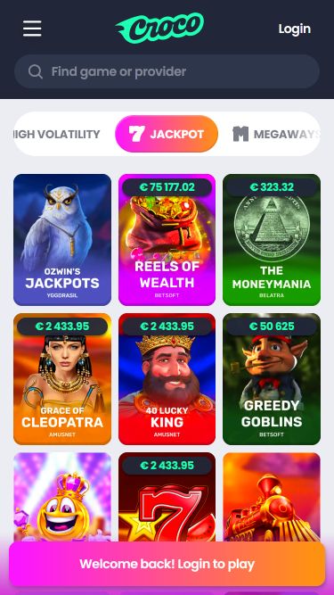 Crocoslots Casino Mobile Image Jackpot