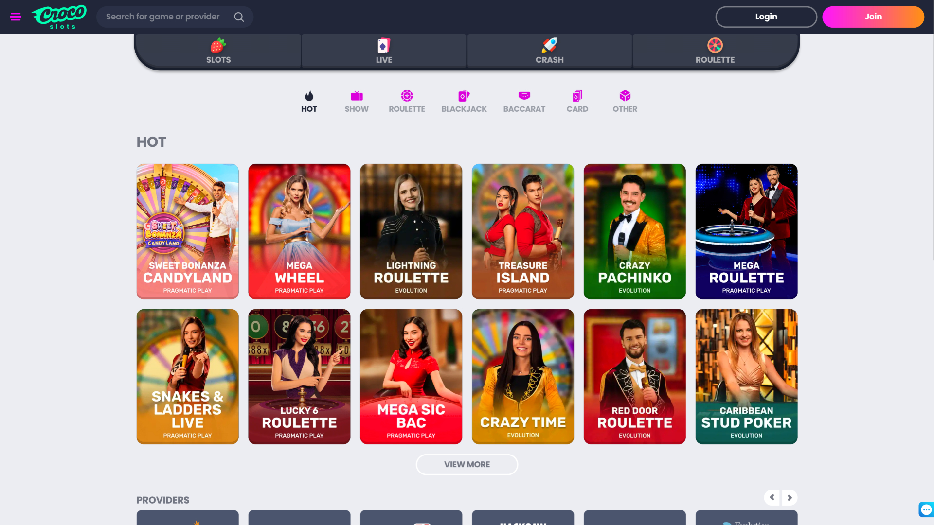 Crocoslots Casino Desktop Live Dealer