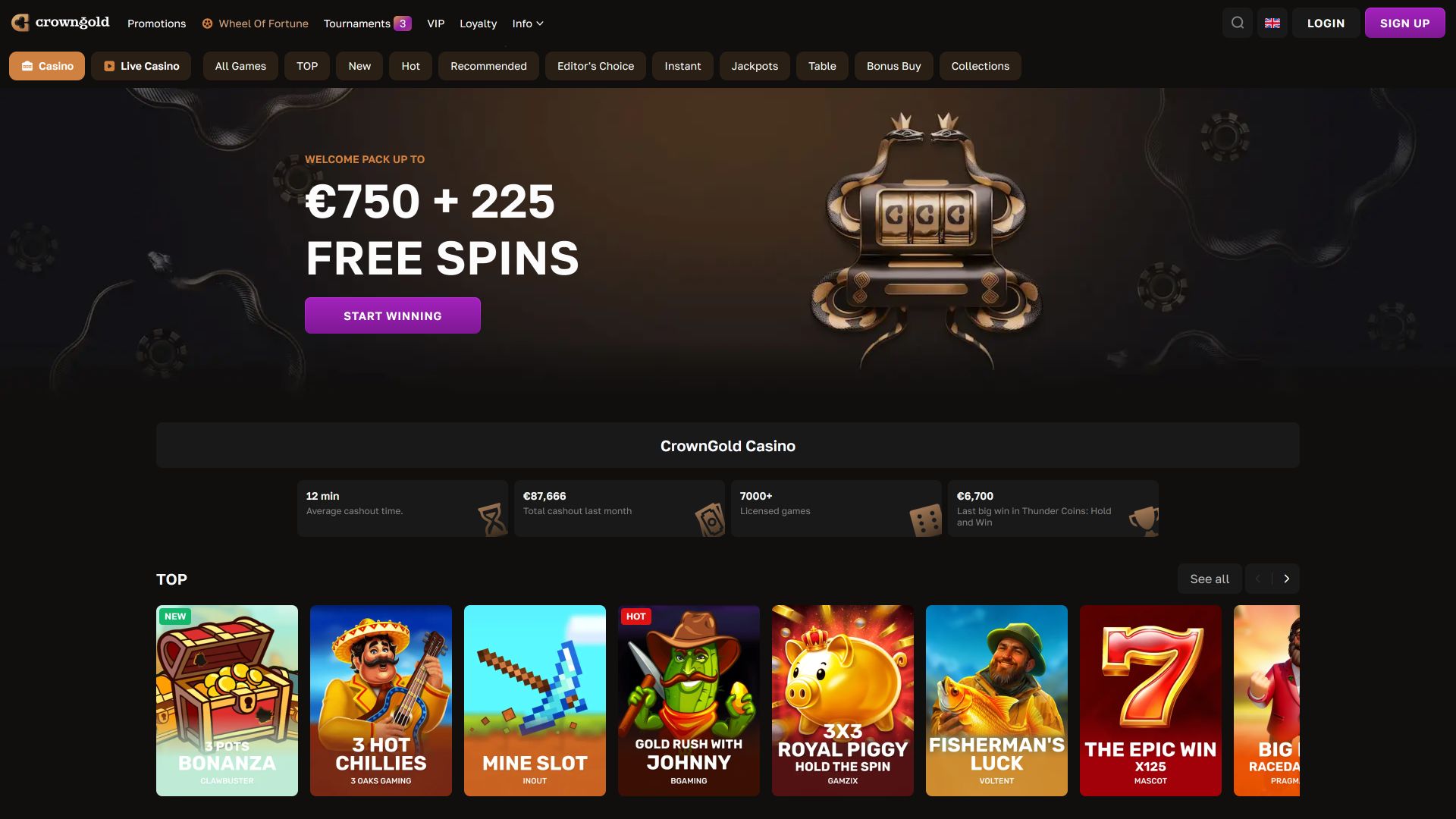 Crowngold Casino Desktop Homepage