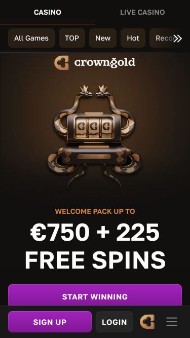 Crowngold Casino Mobile Homepage
