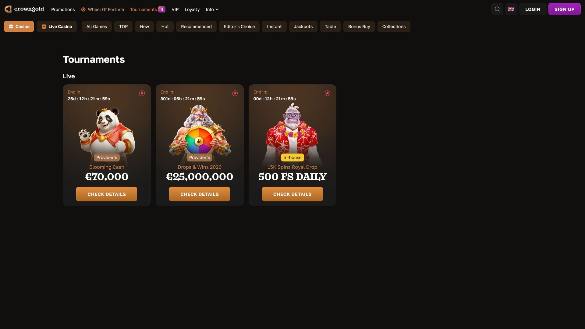 Crowngold Casino Desktop Tournaments