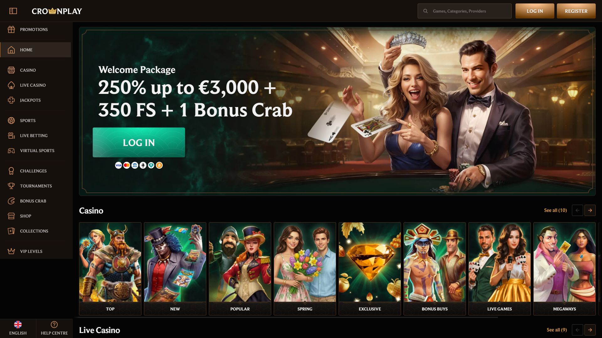 Crownplay Casino Desktop Homepage