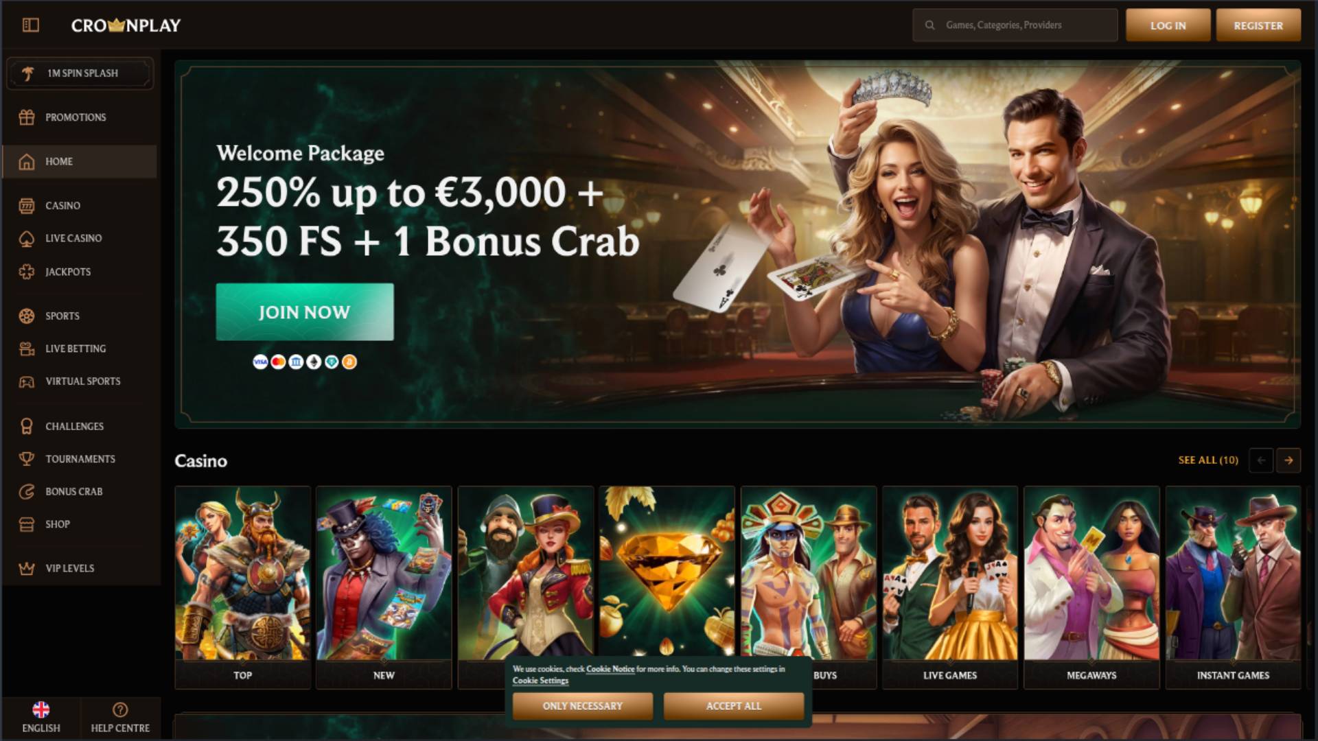 Homepage screenshot of Crownplay Casino