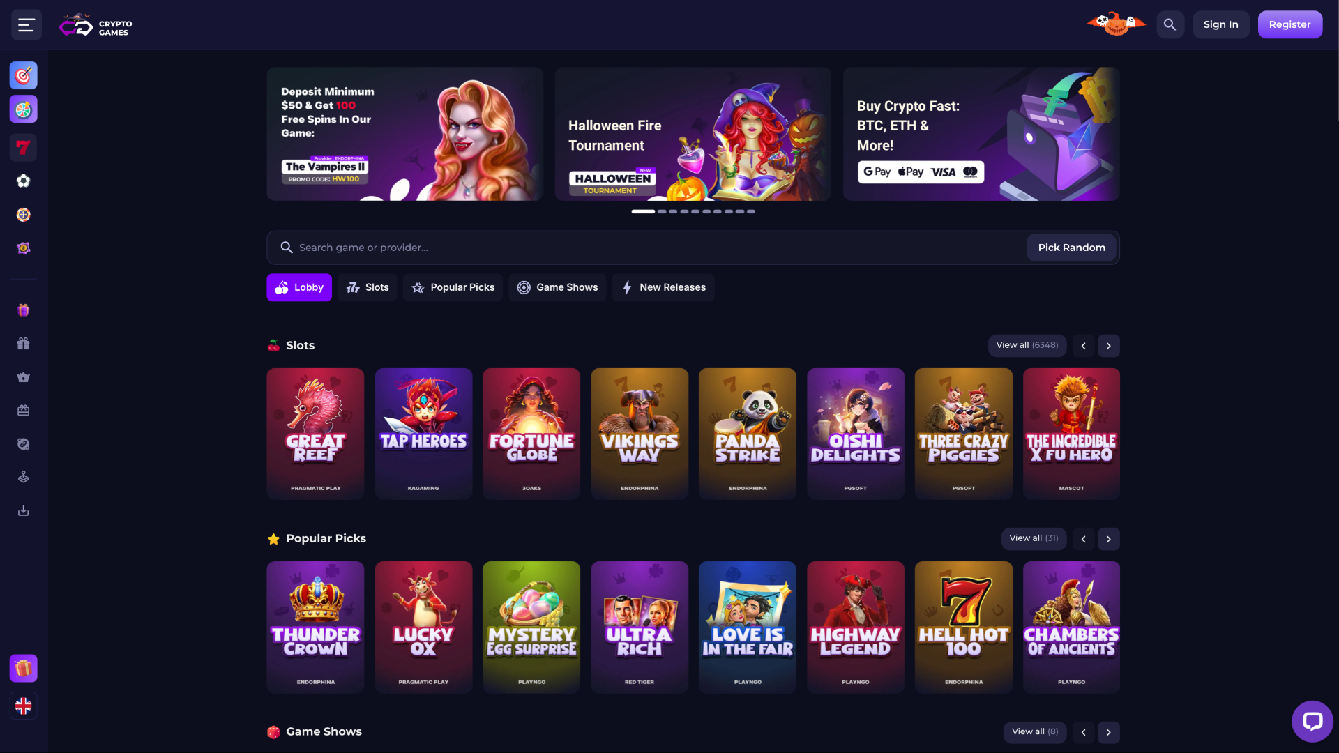 Crypto Games Homepage Desktop