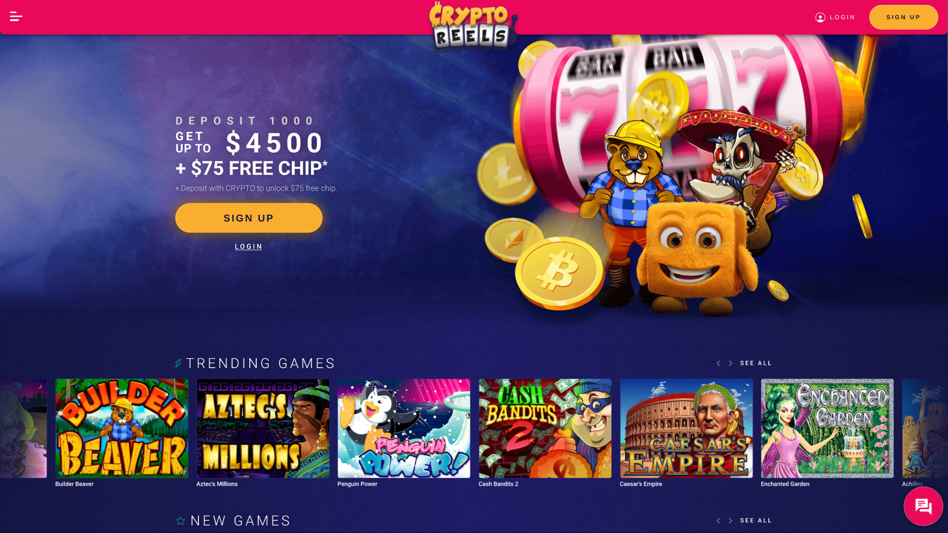 CryptoReels Homepage Desktop