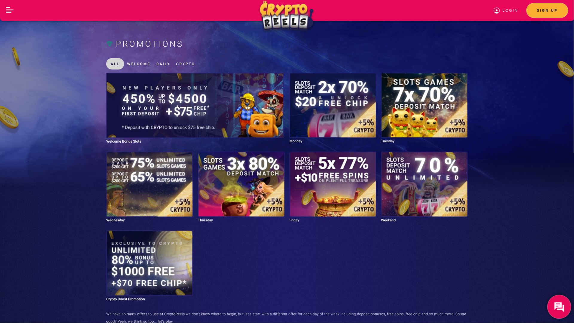 CryptoReels Promotions Desktop