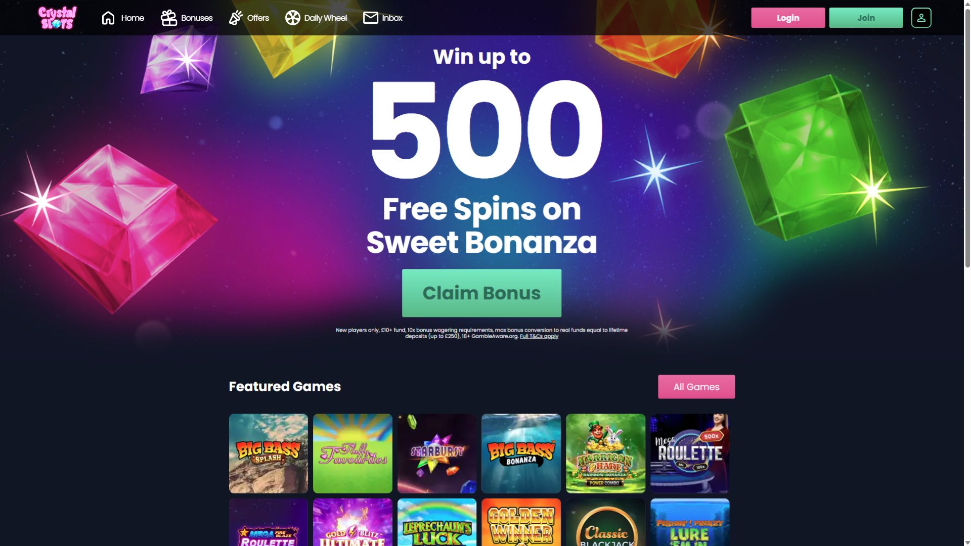 Crystal Slots Desktop Image Homepage