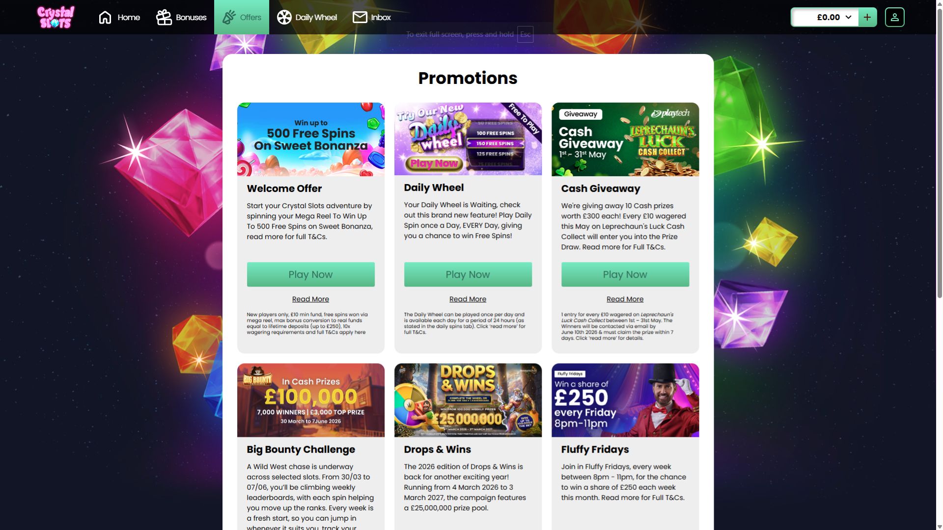 Crystal Slots Desktop Image Promotions