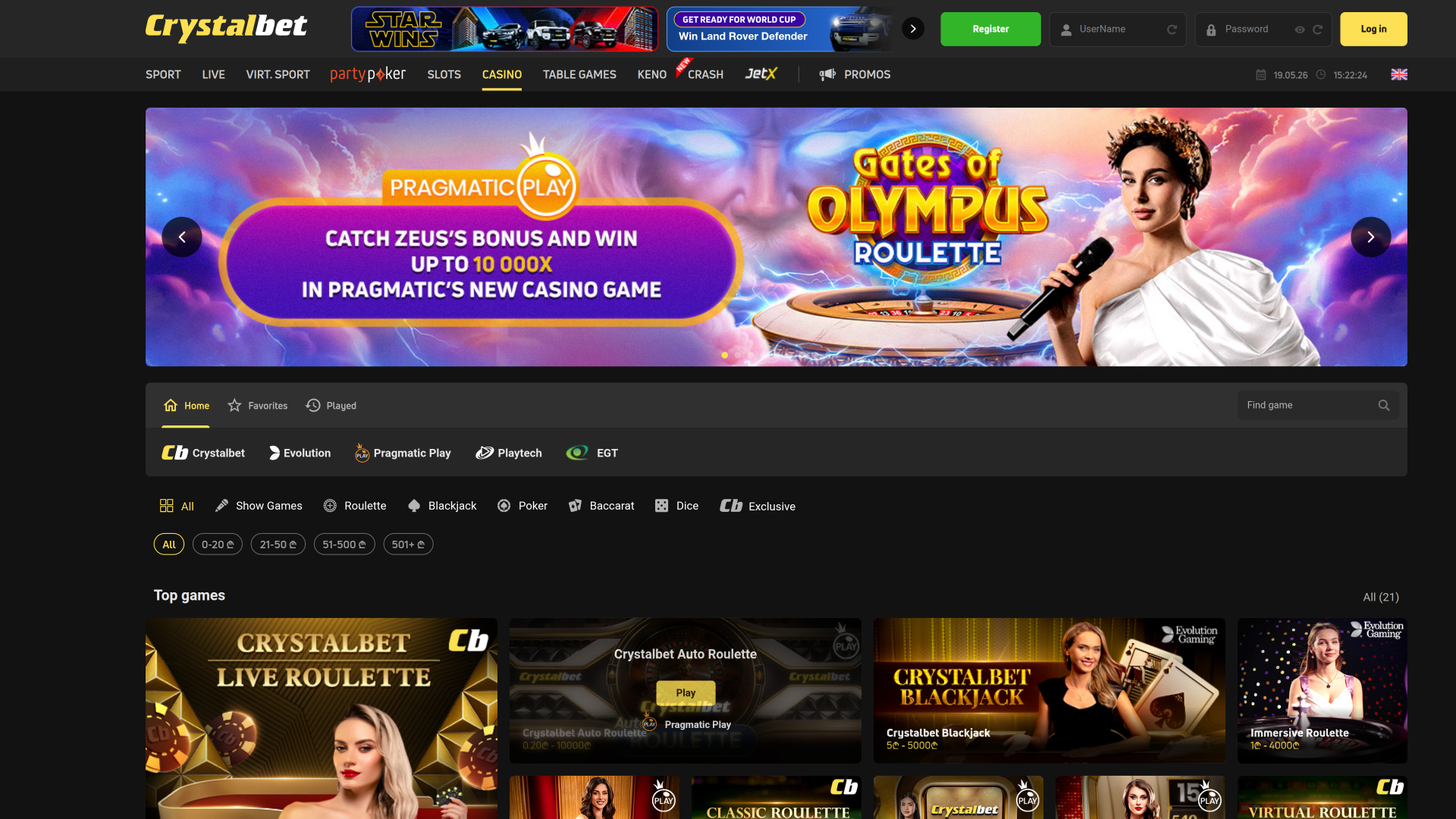 CrystalBet Casino Live Dealer