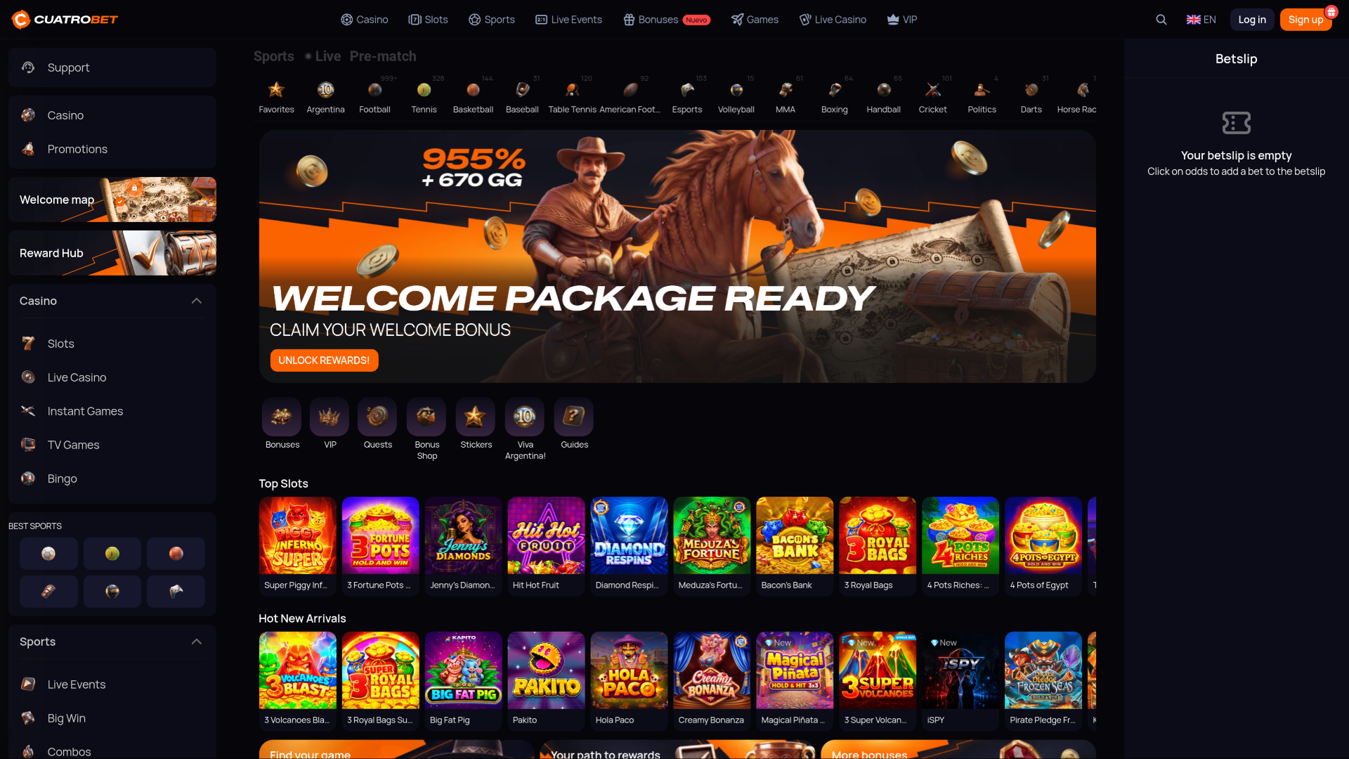 CuatroBet Casino homepage