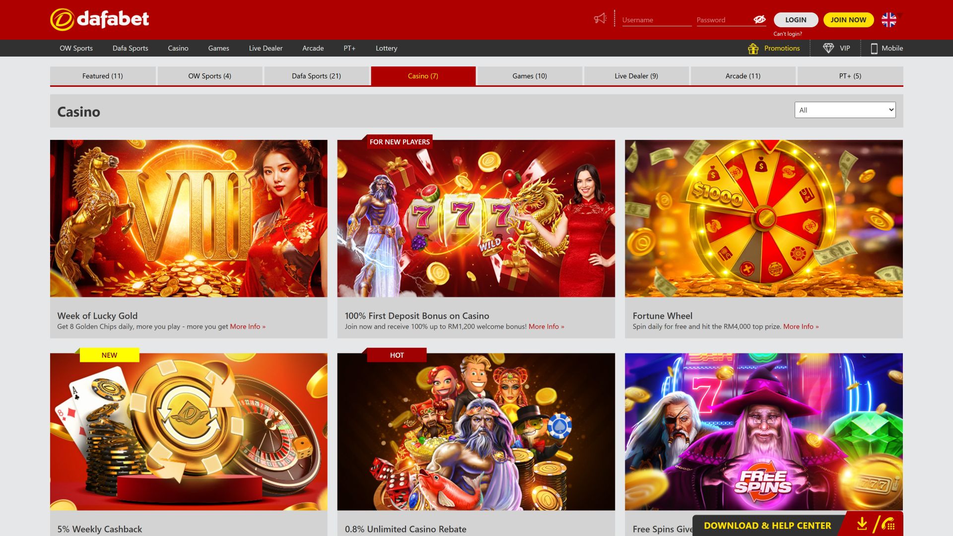 Dafabet Casino Desktop Image Promotions