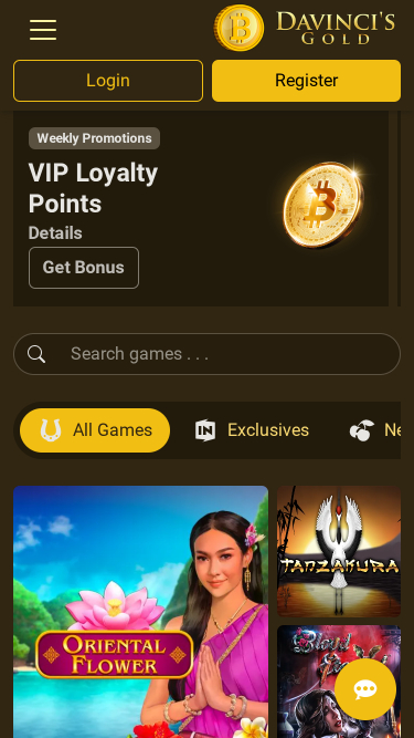 DaVinci’s Gold Casino Homepage Mobile