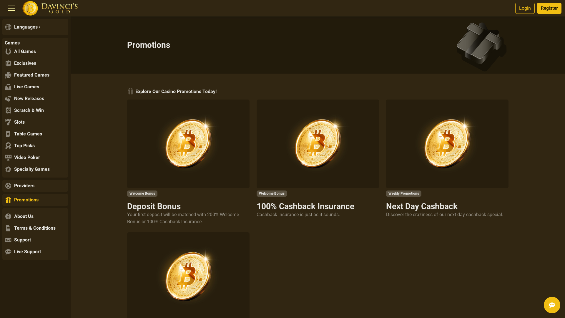 DaVinci’s Gold Casino Promotions Desktop