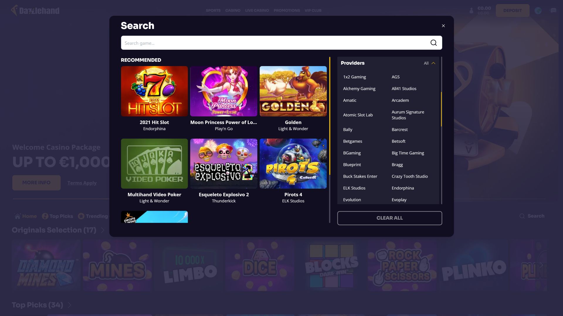 DazzleHand Casino Desktop Image Game Developers