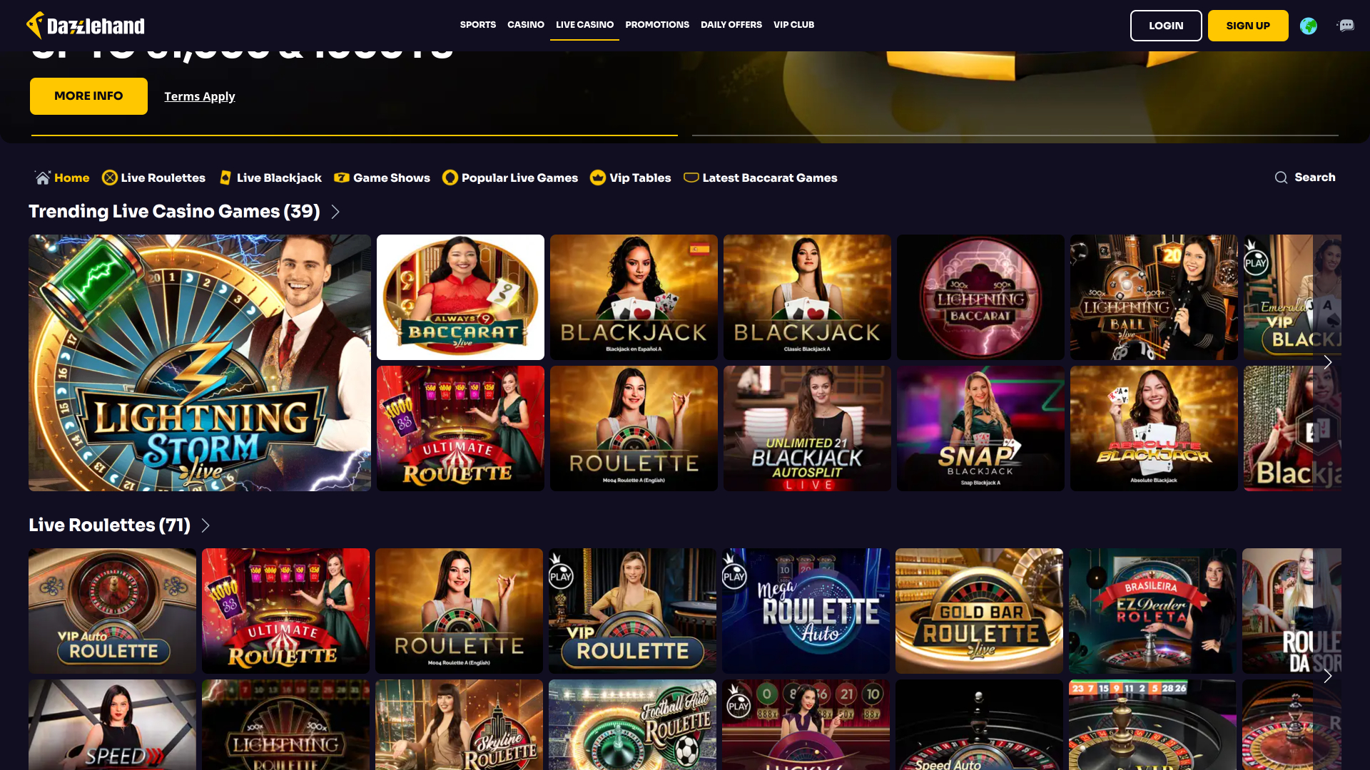 DazzleHand Casino Desktop Live Dealer