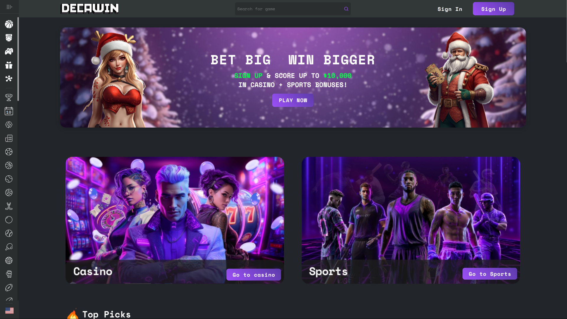 Decawin Casino Homepage