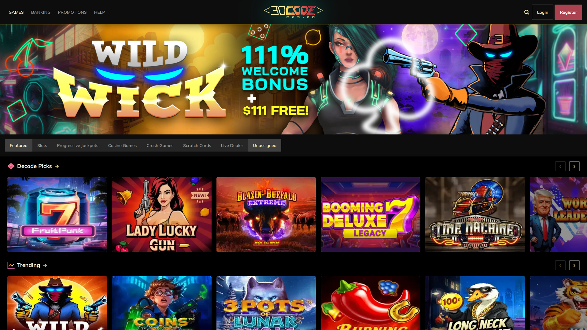Decode Casino Homepage Desktop