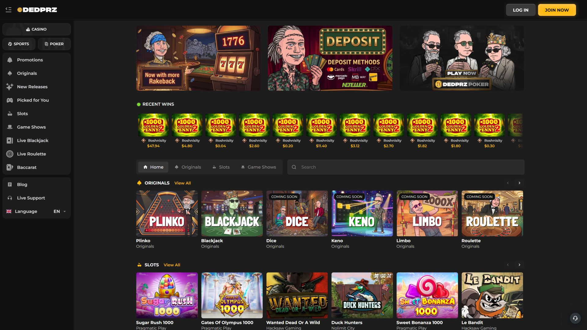 Dedprz Casino Desktop Image Homepage