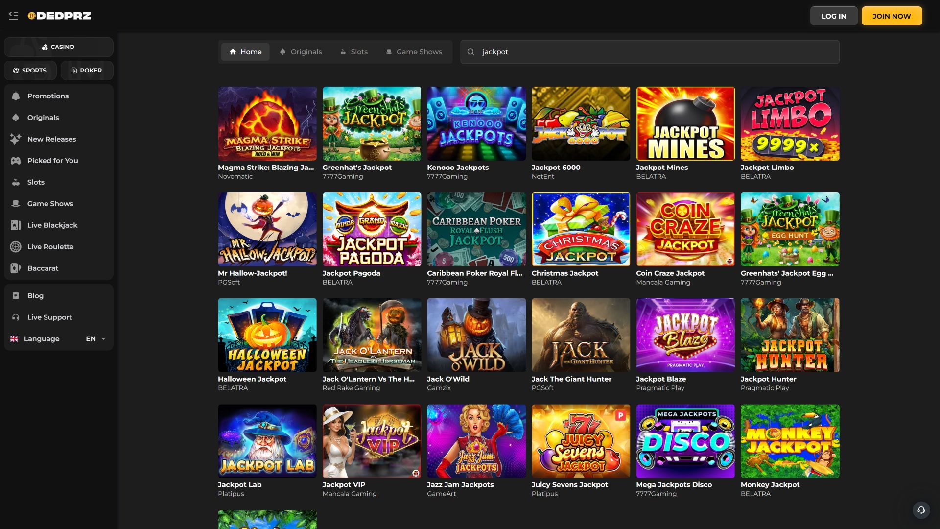 Dedprz Casino Desktop Image Jackpot