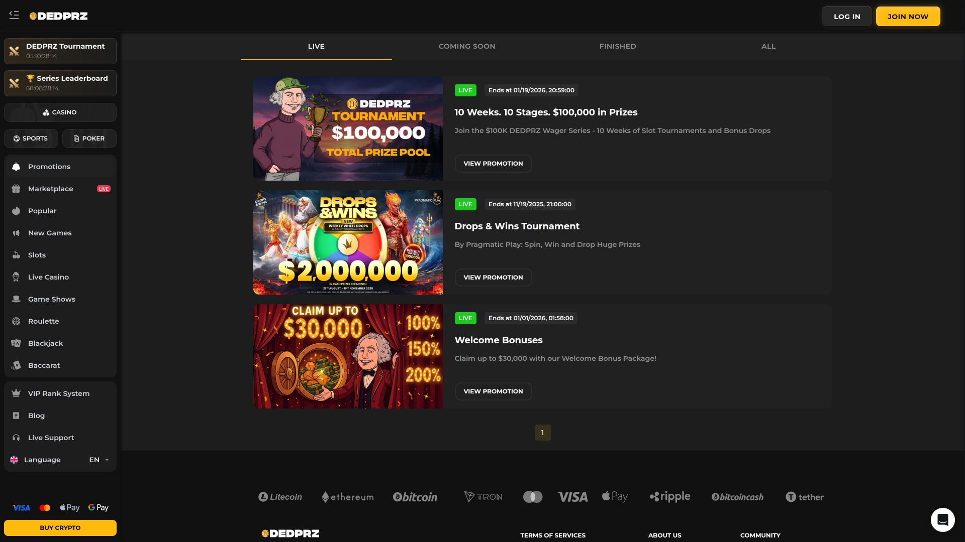 Dedprz Casino Desktop Promotions