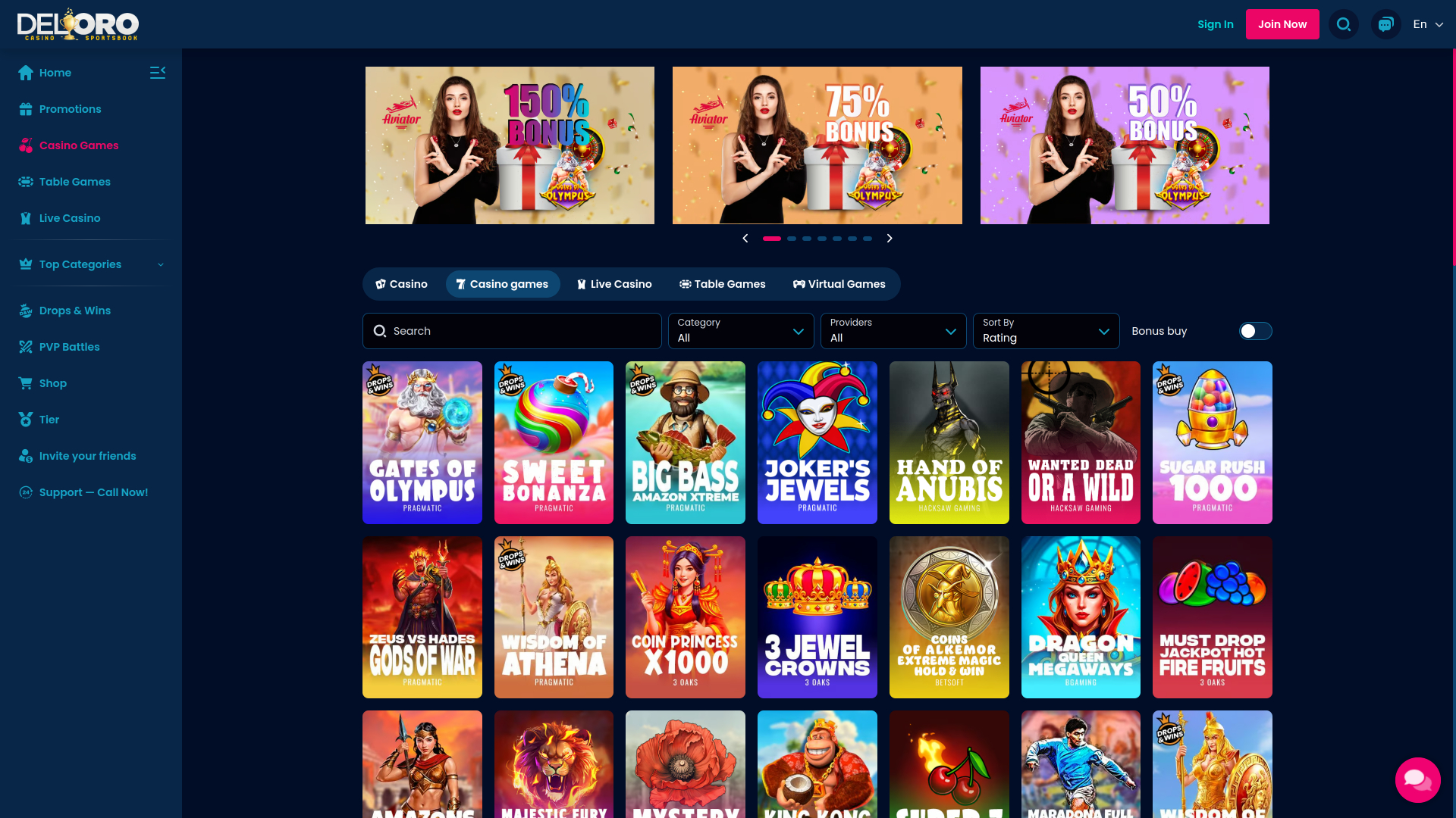 Del Oro Casino Desktop Games