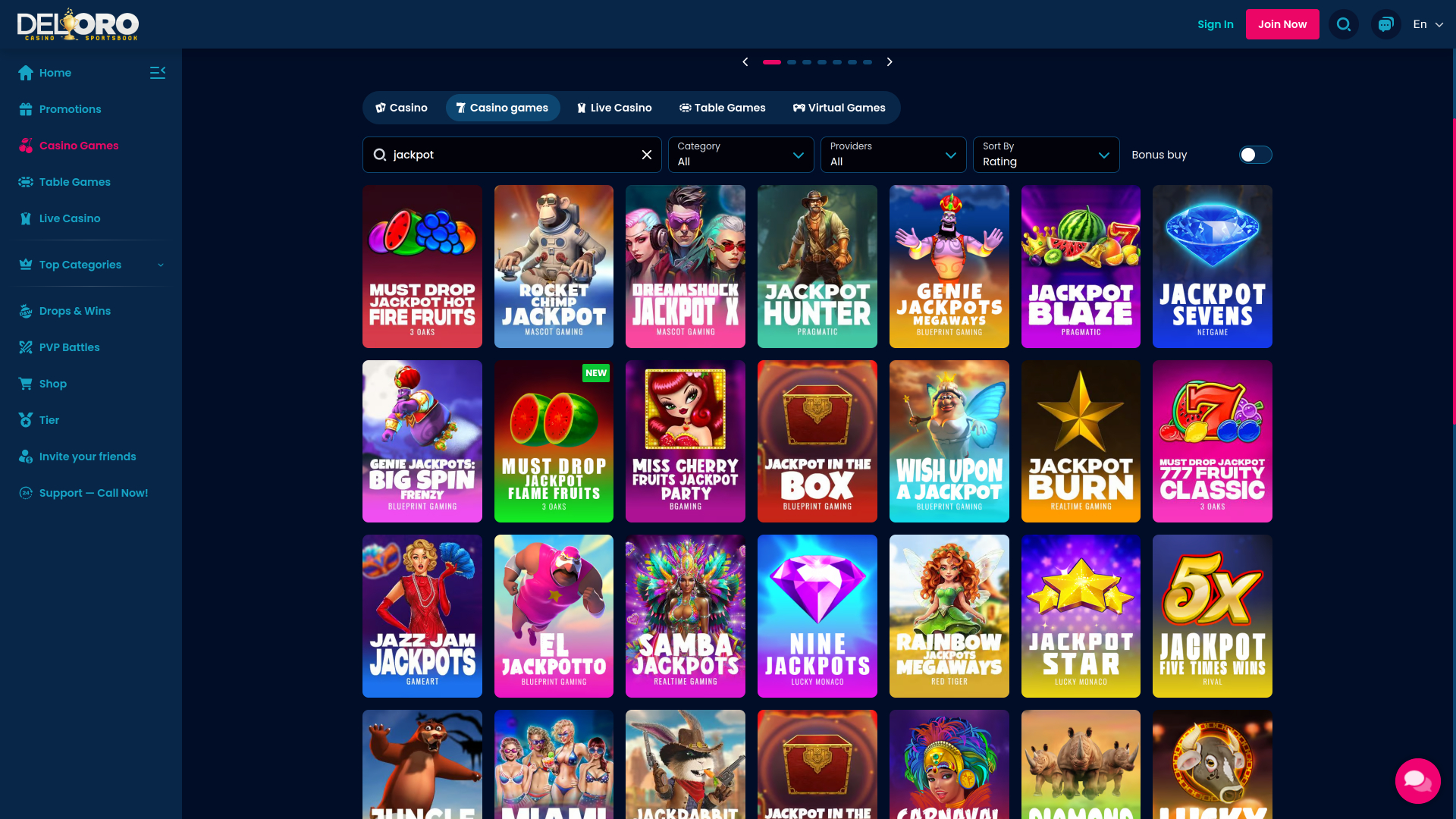 Del Oro Casino Desktop Jackpot
