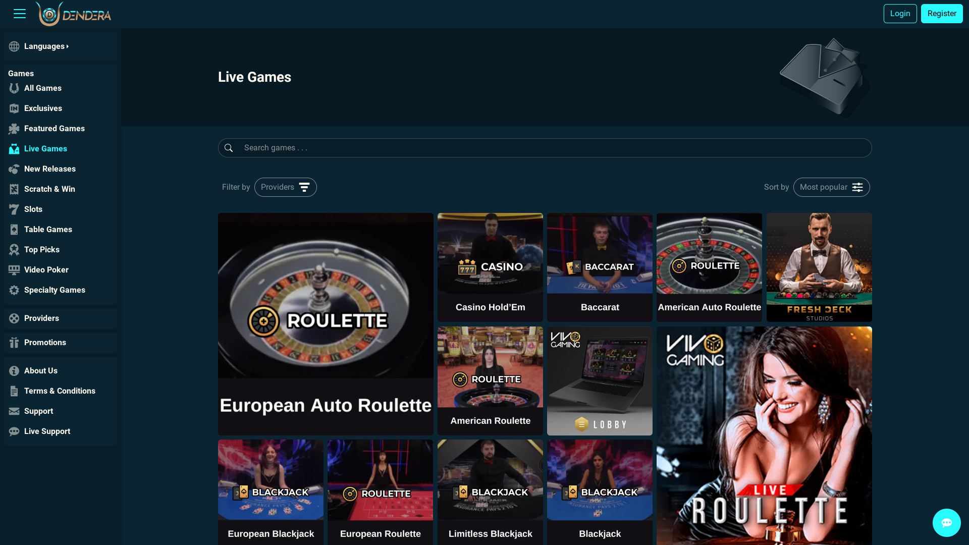 Dendera Casino Live Dealer Desktop