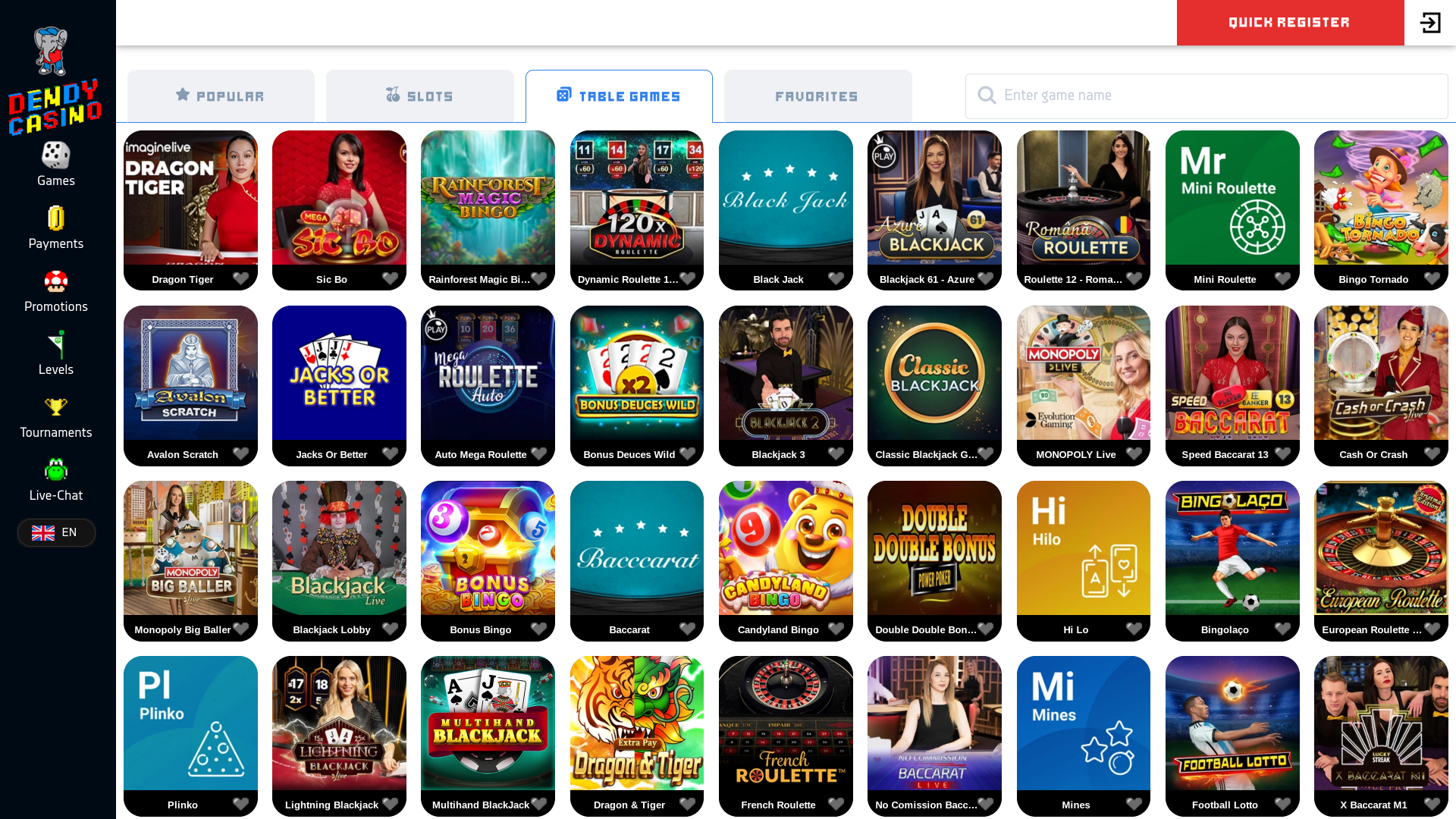 Dendy Casino Live Dealer Desktop