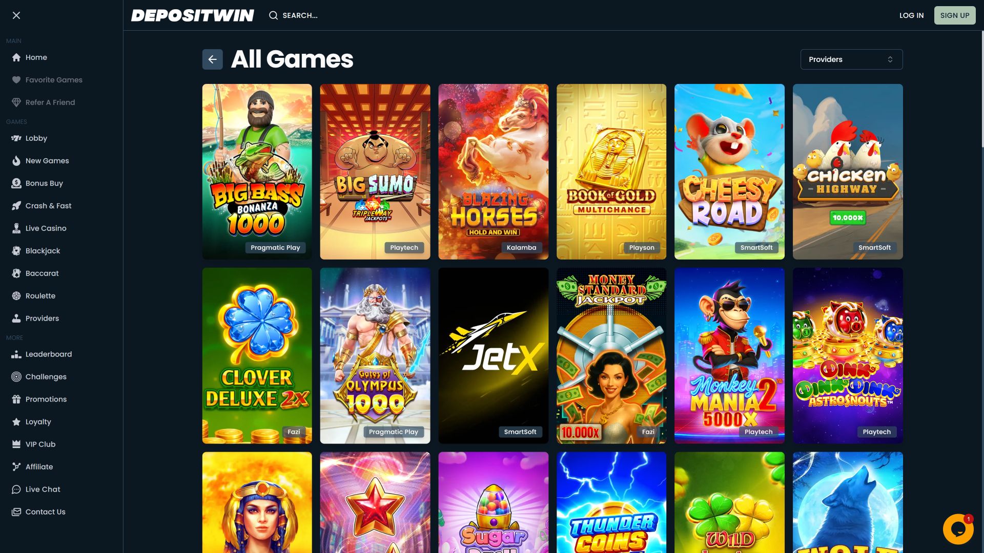 DepositWin Casino Desktop Image Games