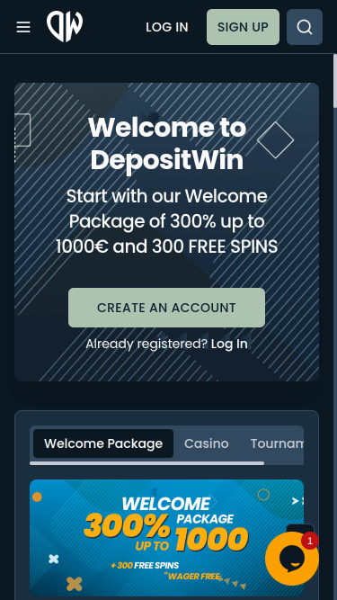 DepositWin Casino Mobile Homepage