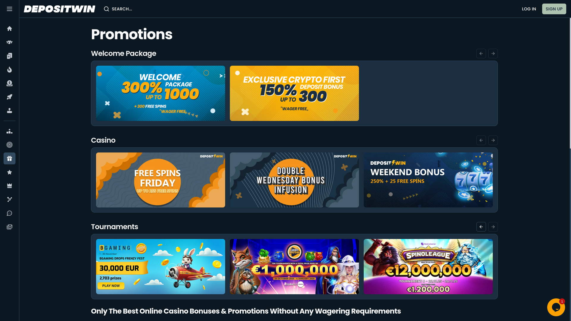 DepositWin Casino Desktop Promotions