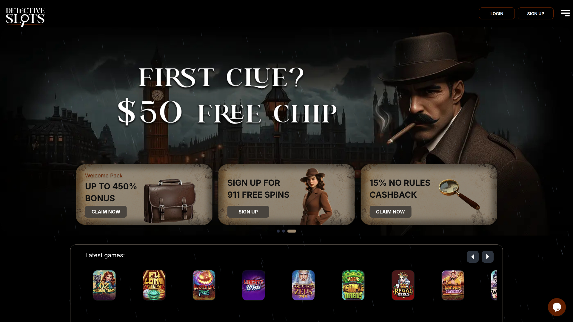 Detective Slots Homepage Desktop