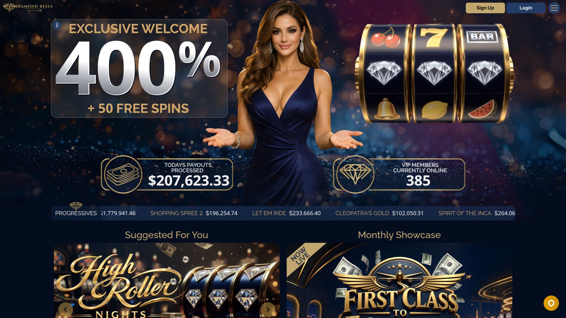 Diamond Reels Casino Desktop Image Homepage
