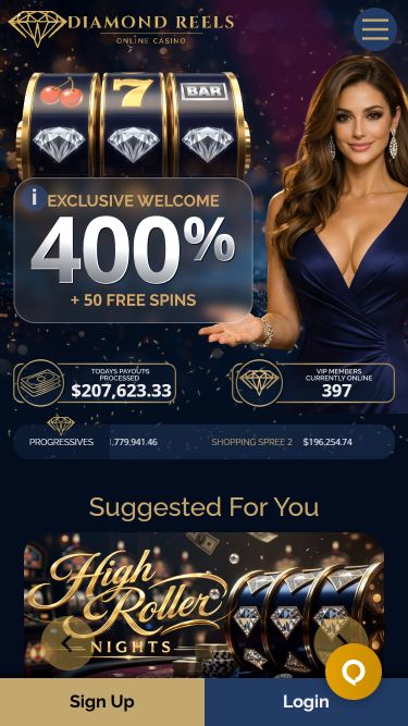 Diamond Reels Casino Mobile Image Homepage