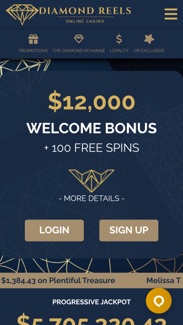 Diamond Reels Casino Homepage Mobile