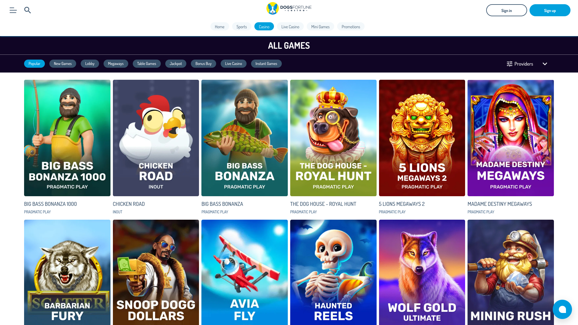 DogsFortune Casino Desktop Games