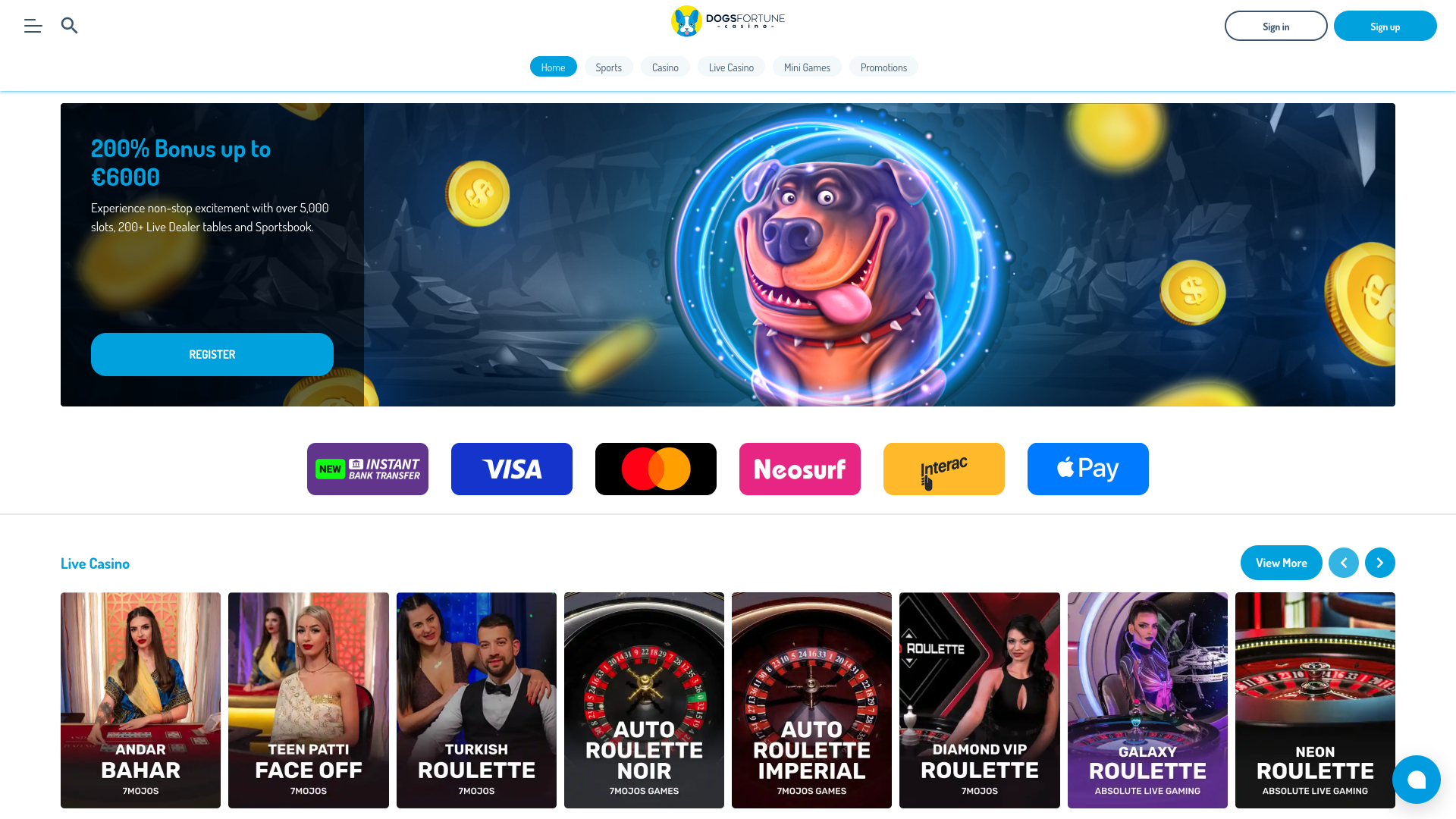 DogsFortune Casino Desktop Homepage