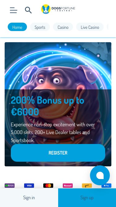 DogsFortune Casino Mobile Homepage