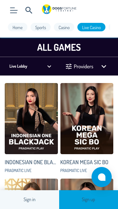 DogsFortune Casino Mobile Live Dealer