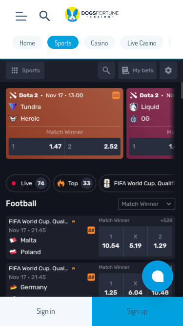 DogsFortune Casino Mobile Live Sports