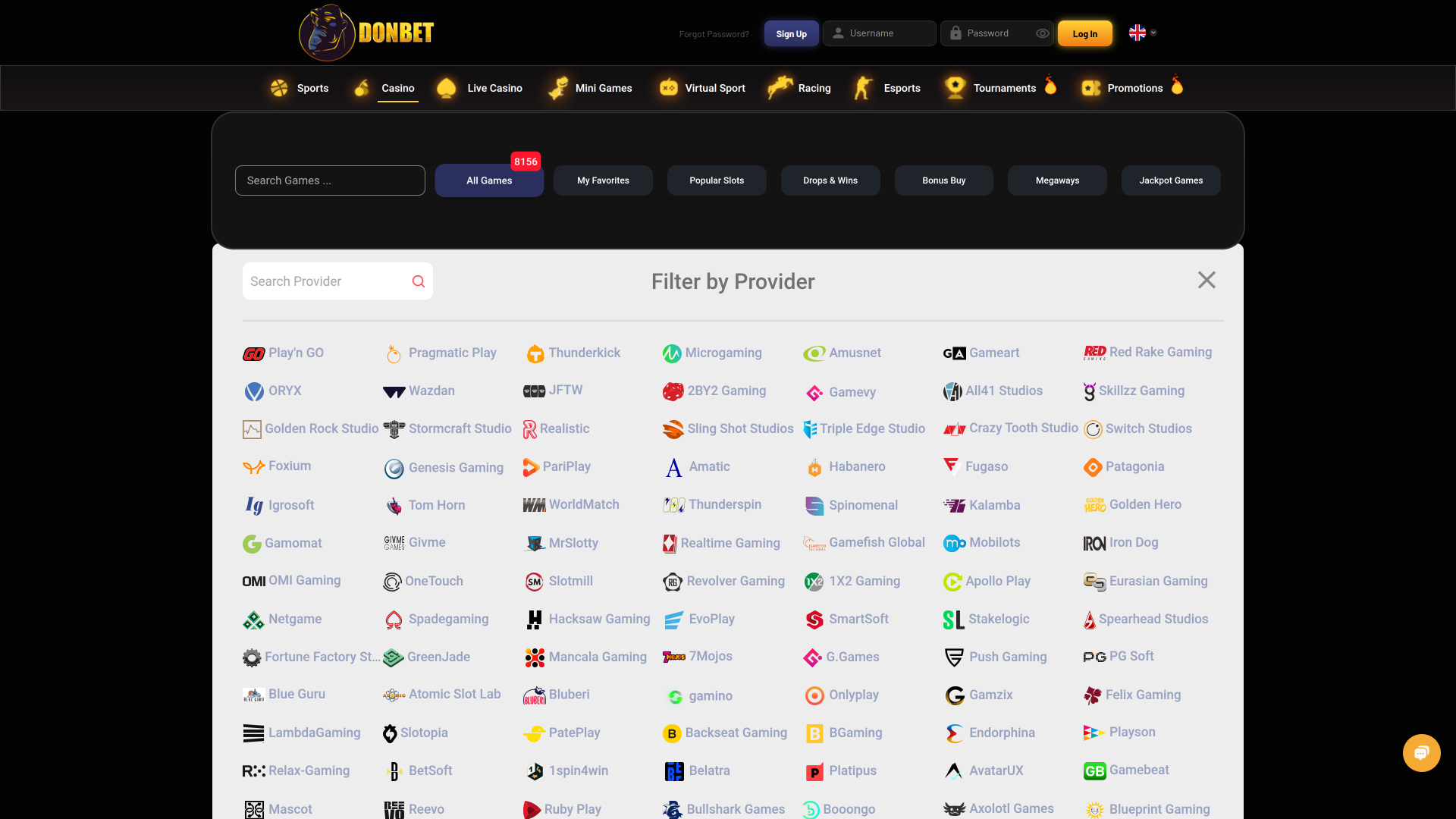 DonBet Casino Game Developers Desktop