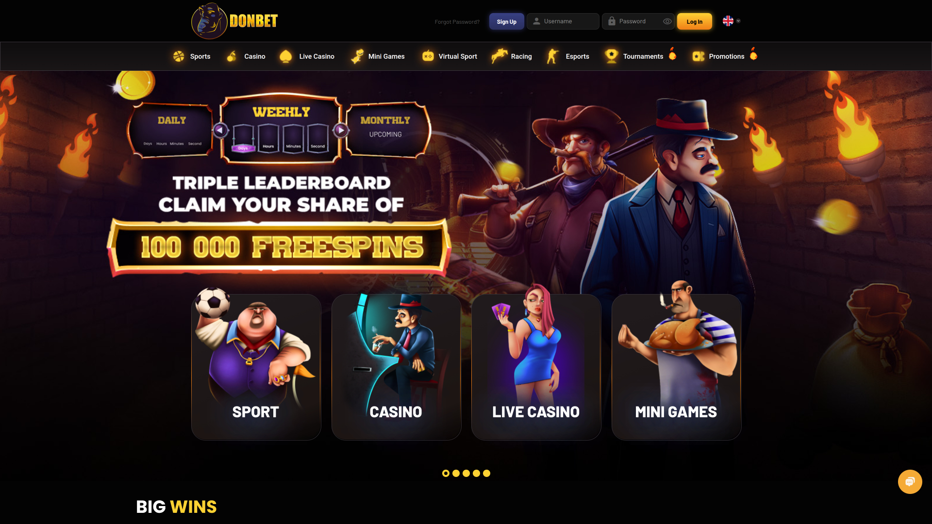 DonBet Casino Homepage Desktop