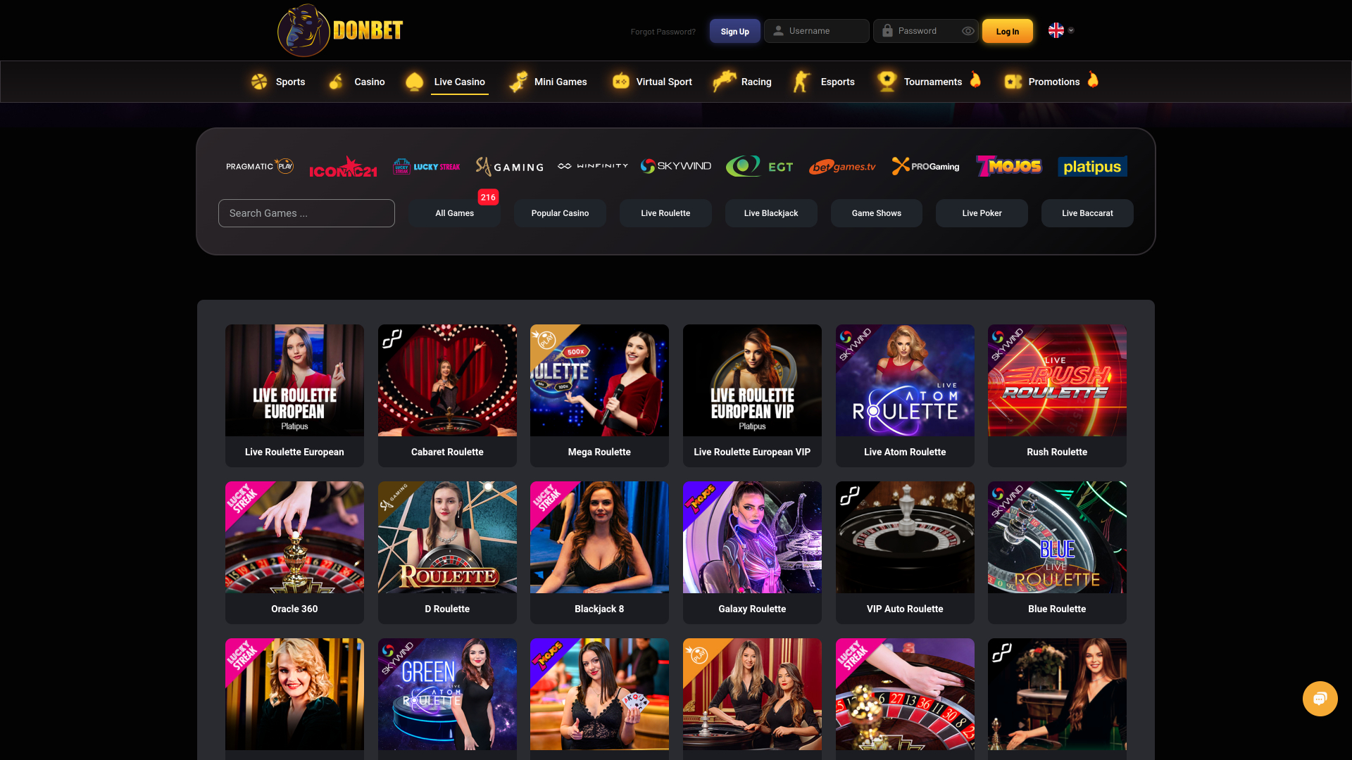 DonBet Casino Live Dealer Desktop