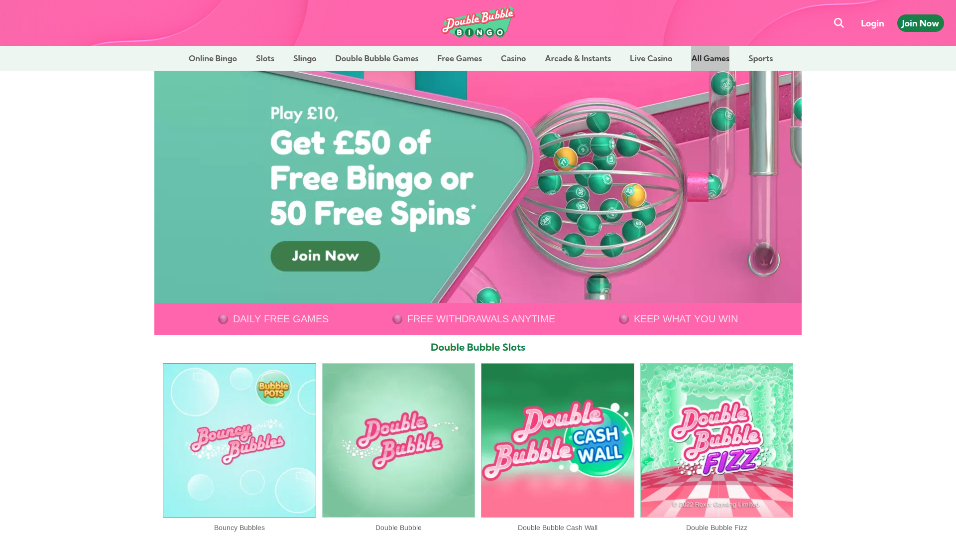 Double Bubble Bingo Desktop Homepage
