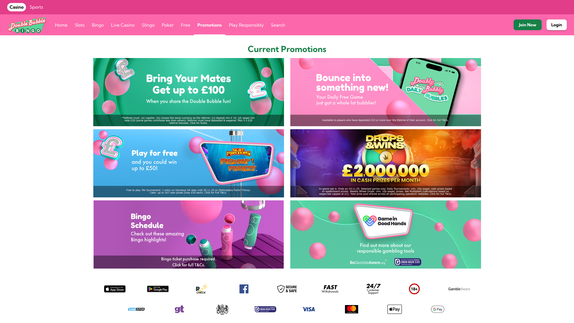 Double Bubble Bingo Desktop Promotions