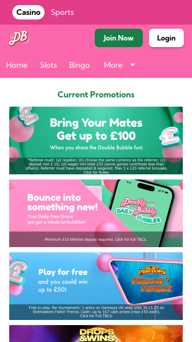 Double Bubble Bingo Mobile Promotions