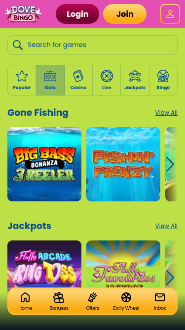 Dove Bingo Casino Mobile Games